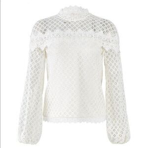 Amur White Lace Florence High Neck Long Sleeve
